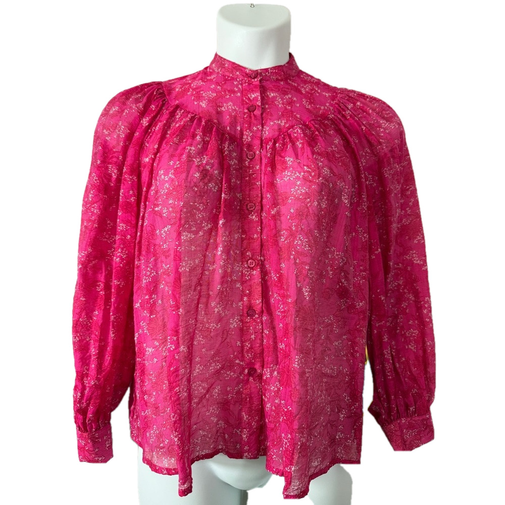 CeCe Pink Yarrow Long Sleeve Button Down Peasant Top NWT Size XS SKU0665